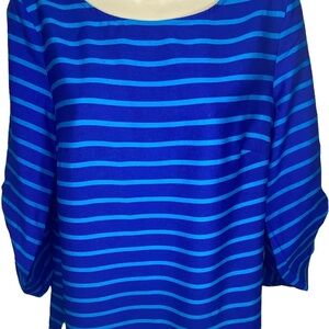Calvin Klein Women’s Striped Blouse Top Shirt M Blue Scoop Neck 3/4 Sleeves